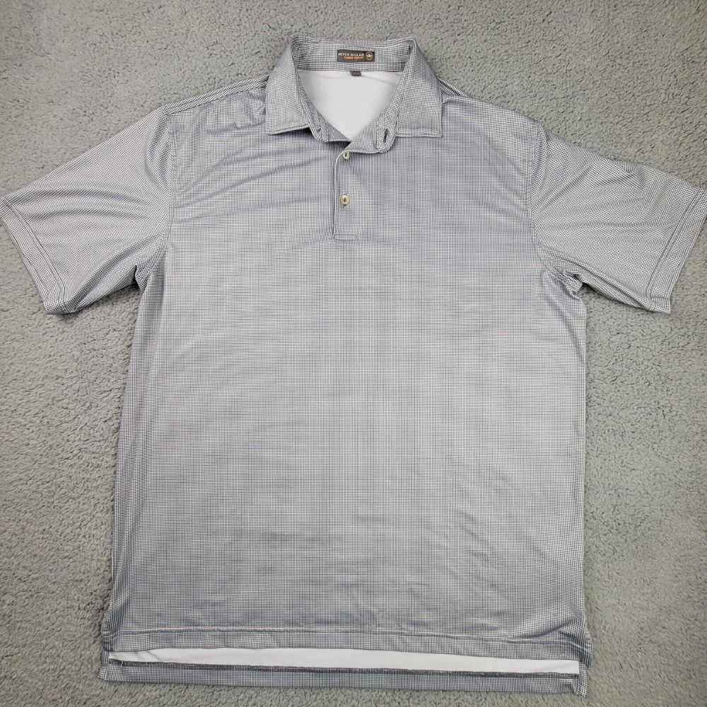 Peter Millar Shirt Mens Large White Black Plaid Summer Comfort Golf Polo
